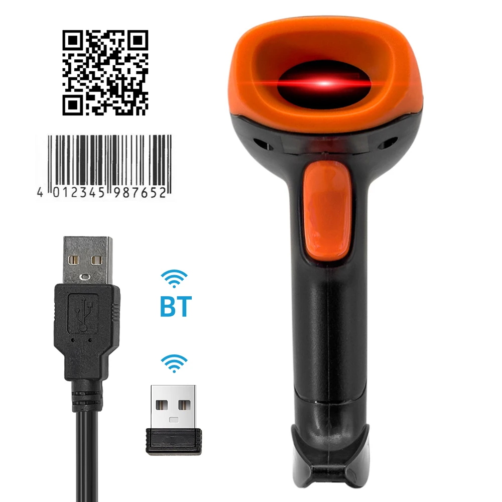 Handheld 1D/2D/QR Barcode Scanner BT+2.4G Wireless USB Wired Bar Code Reader Manual / Continuous Scanning CMOS Image Sensor