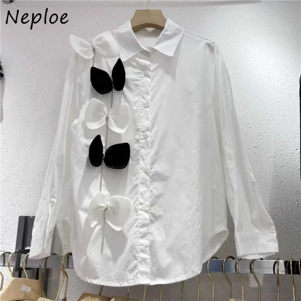 Neploe Simple Commuter Long Sleeve Loose Women's Shirt Korea All-match Vintage French Style Shirts Unique Minority Soft Blusas