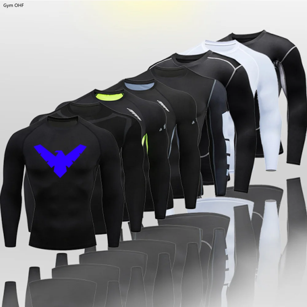 Compression Nightwing Print Tops For Men T Shirt Rashguard Jiu Jitsu Gym Fitness Running Training Shirts Jersey Short Sleeved - view 2