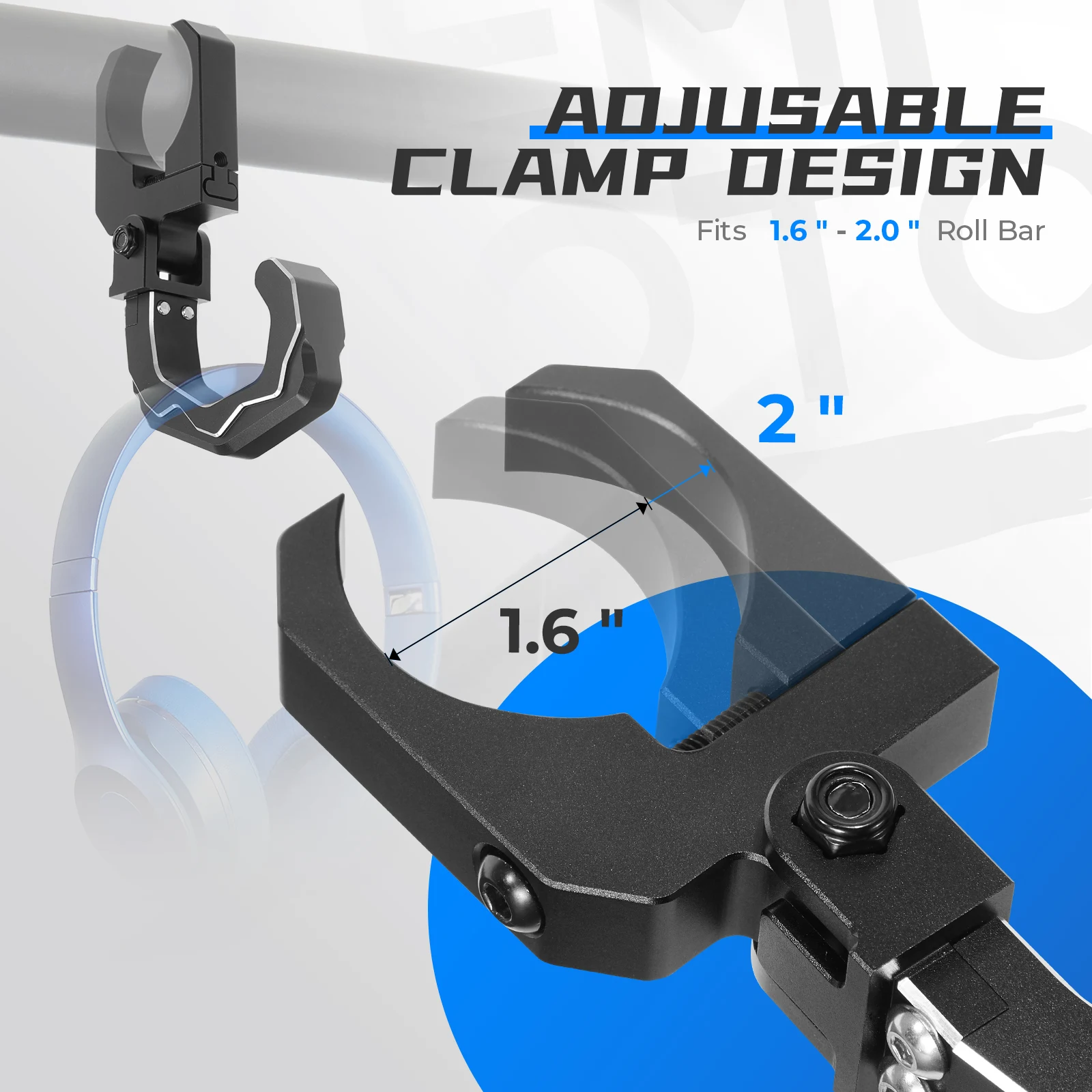 1.6-2in Roll Cage Helmet Hook Heavy Duty Aluminum UTV Headset Hanger Compatible with Polaris RZR 800 for Can-Am X3 for Cfmoto