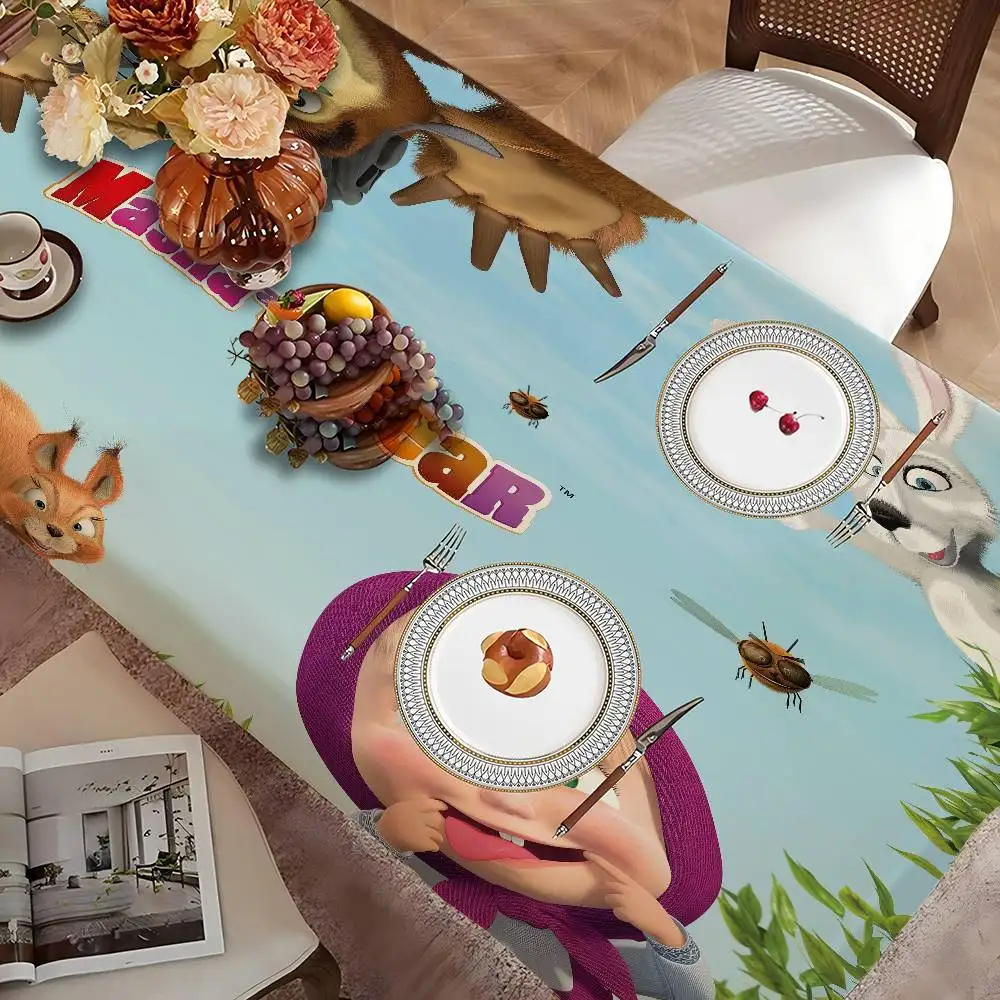 M-Masha And B-Bears Tablecloth Birthday Party Wedding Christmas Table Cover Wipe Desk Cloth Decor Covers Rectangle
