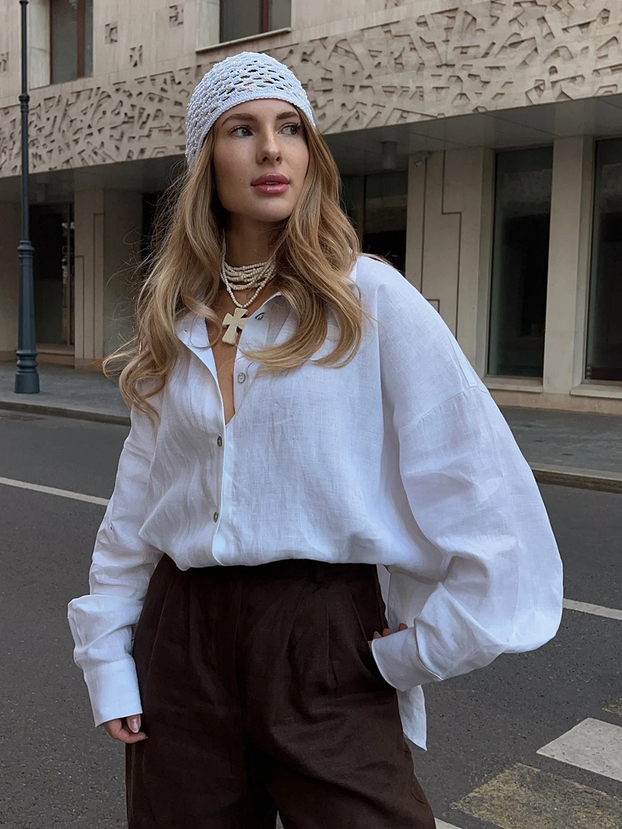 Coton blanc à manches longues Blouse femmes été nouveau col rabattu simple boutonnage Chic Blouses Simple décontracté mode chemise hauts