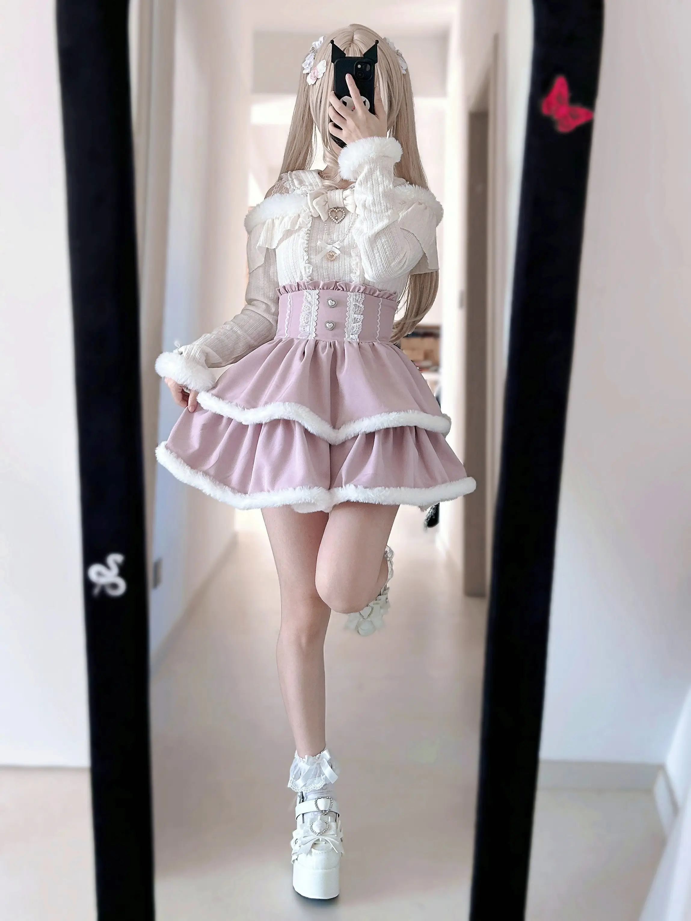 Gothic Style Two-Piece Set Dress Women's Autumn Winter Dark Series Clothing Small Size Light Grey Lolita School Uniform