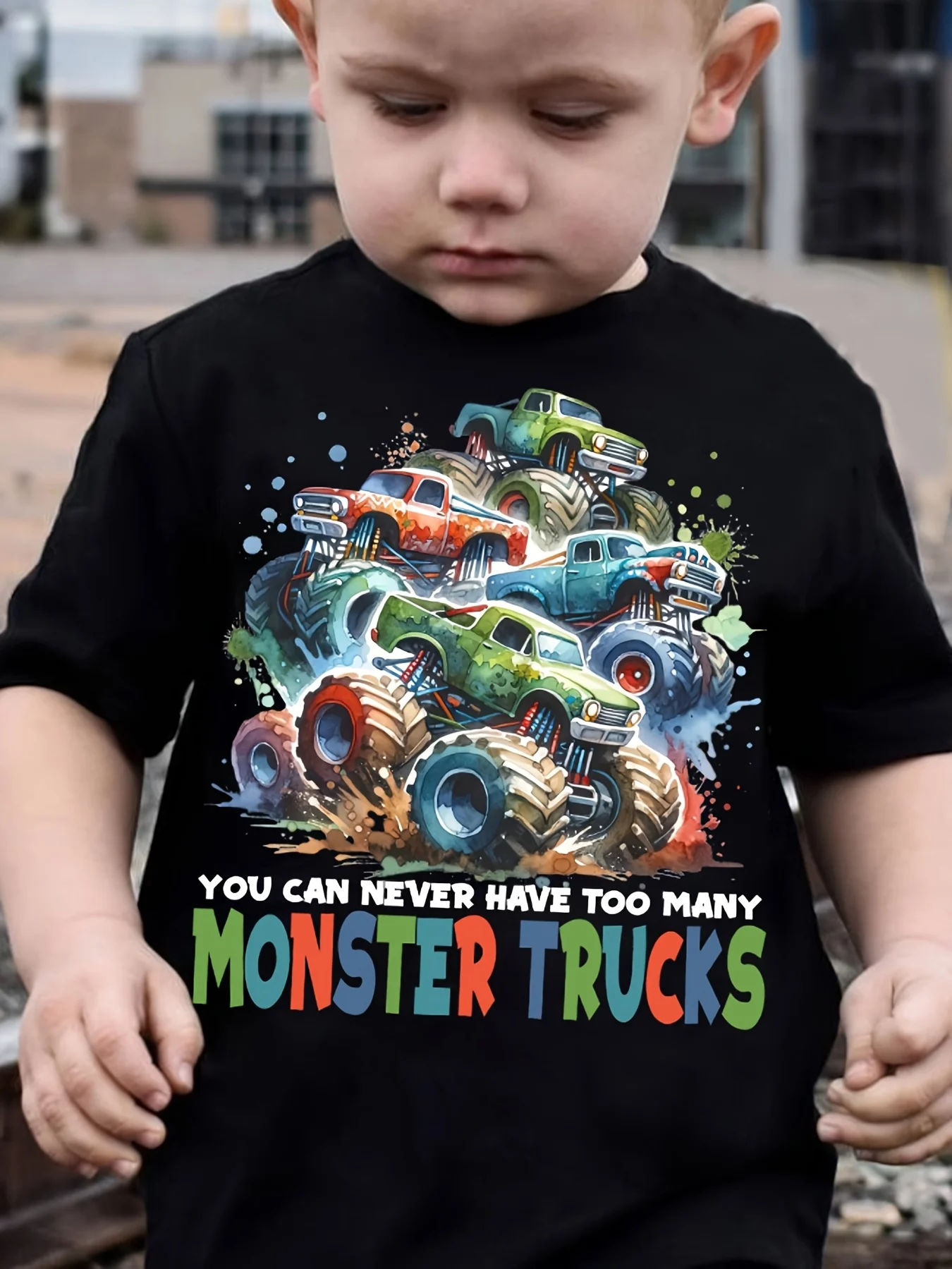 Alphabet Off-road Vehicle Print Cute and Lovely Casual Children's T-shirt Parent-child Trend Creative Casual T-shirt Daily Wear