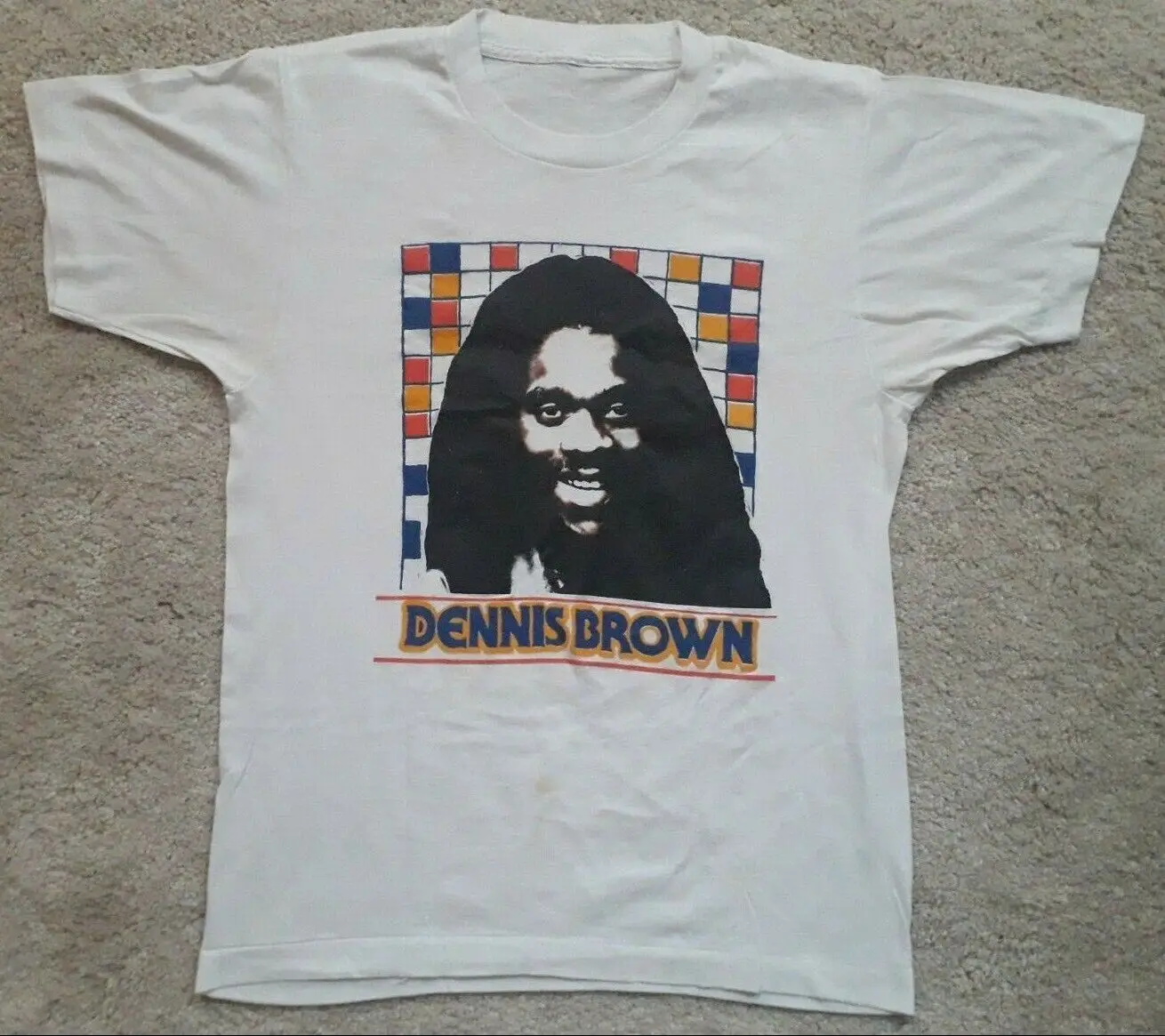 DENNIS BROWN Vintage 1980s White T Shirt S UK Roots Reggae Dub LP Tour Jamaica M