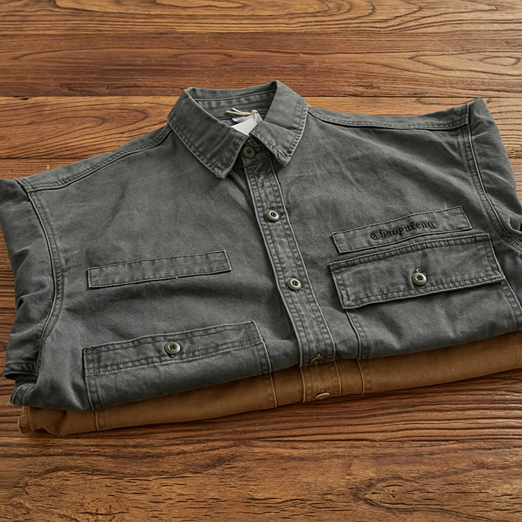 

American Sle Heavyweight Work irt Men's Vintage Waed Pure Cotton Loose Casual Long Sve Coat Youth Wear Autumn Season