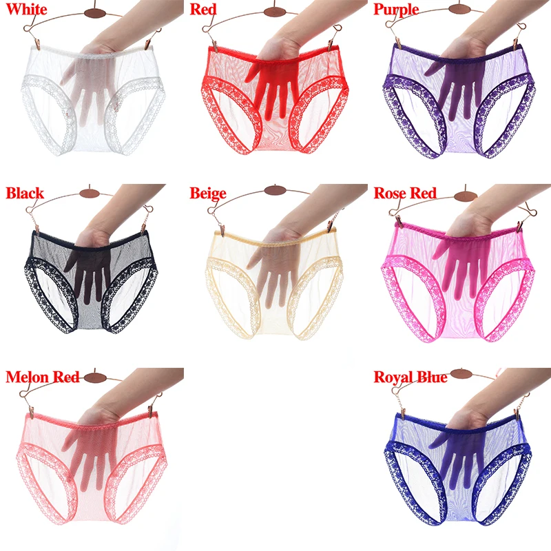 Women\'s Transparent Panties Sexy Mesh Briefs Mid-Rise Lace Seamless Underwear See Through Ultra Thin Breathable Ladies Lingerie