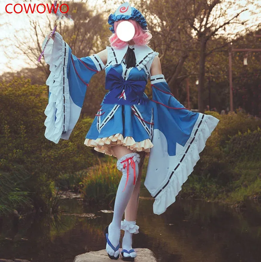 

COWOWO Saigyoji Yuyuko Косплей Костюм проект Touhou милое платье униформа Женская одежда для ролевых игр