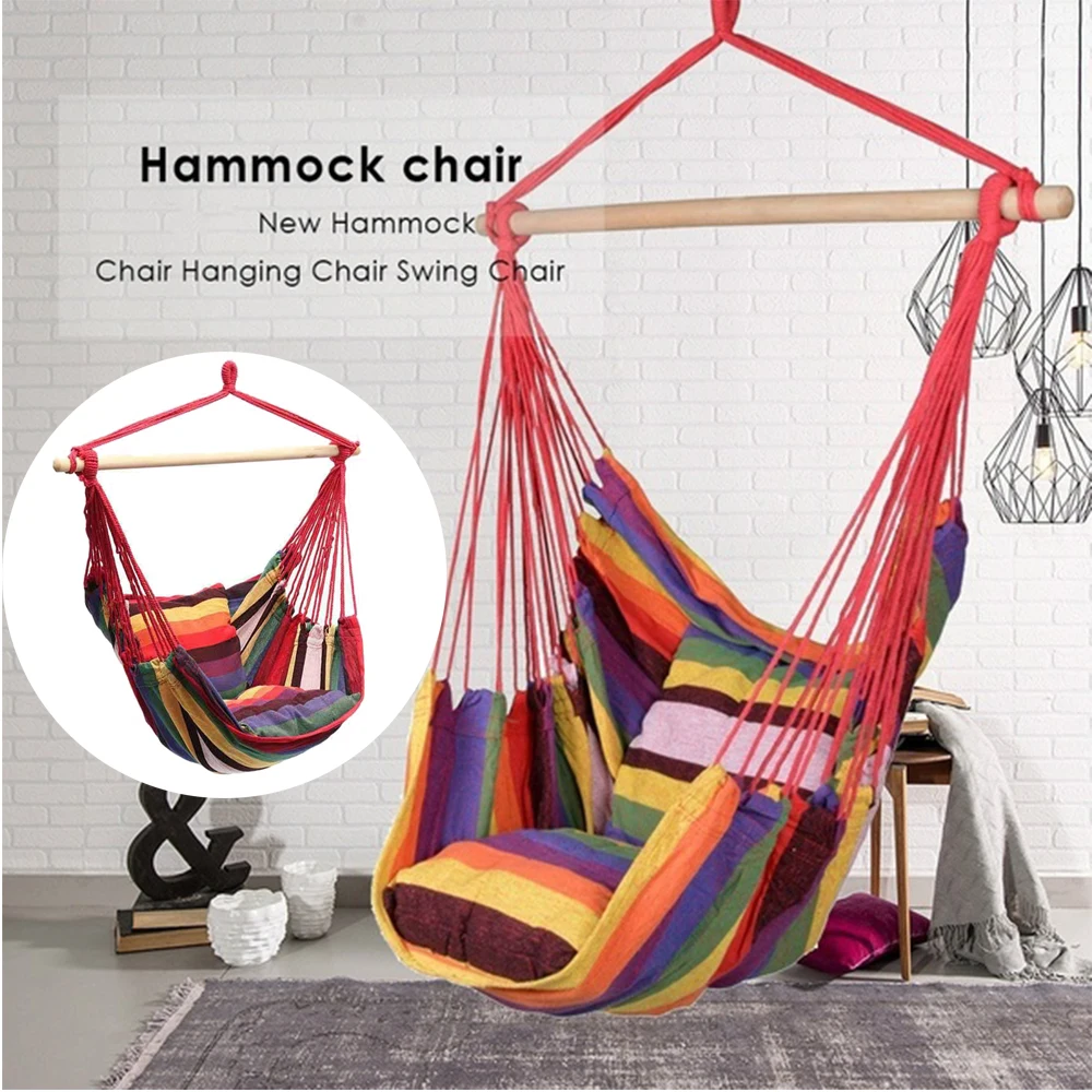 Outdoor Thicken Canvas Hammock Home Garden Leisure 1 Person Swing Chair Camping Hunt Rest Stripe Hanging Bed Chair