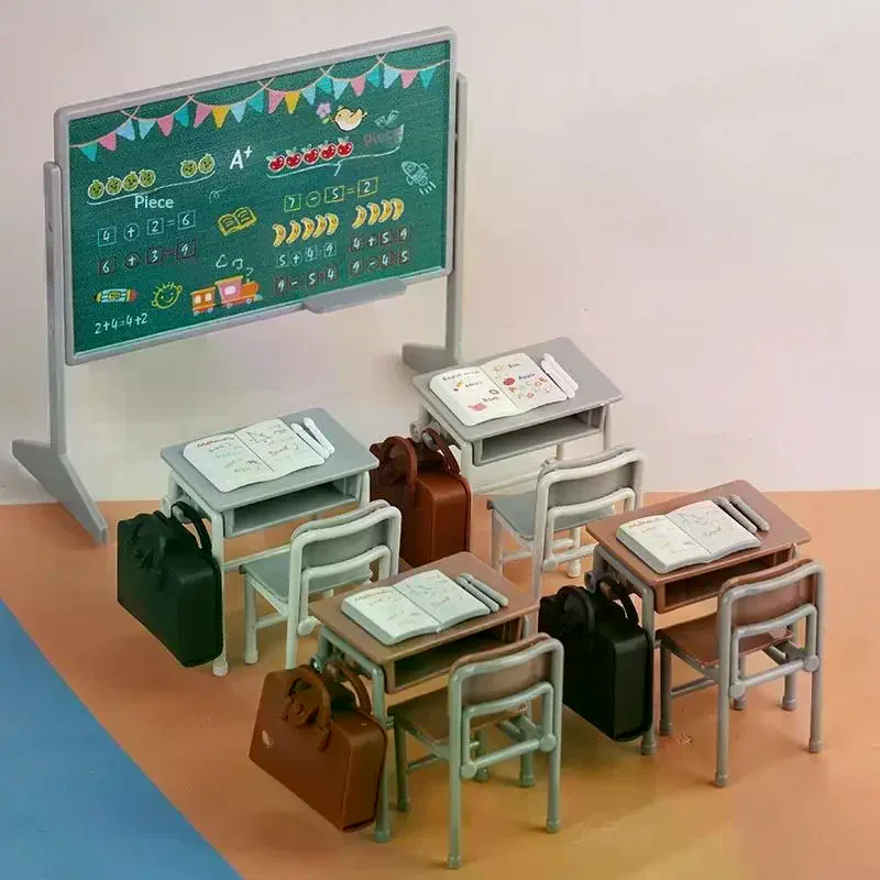 1 Set Mini School Desk Chalkboard Chair Schoolbags Model For Doll House School Furniture Decor Dollhouse Classroom Accessories