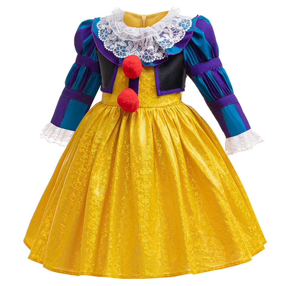 Clown Costume Girls Halloween Dress Kids Birthday Carnival Theme Party Long Sleeves Outfits Children Stage Performance Clothing