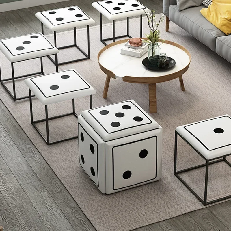 Portable 5-in-1 Storage Stool Dice Cube Stool Vanity Chair Iron Storage Bench Small Sofa Stool Chair Ottoman with Wheels