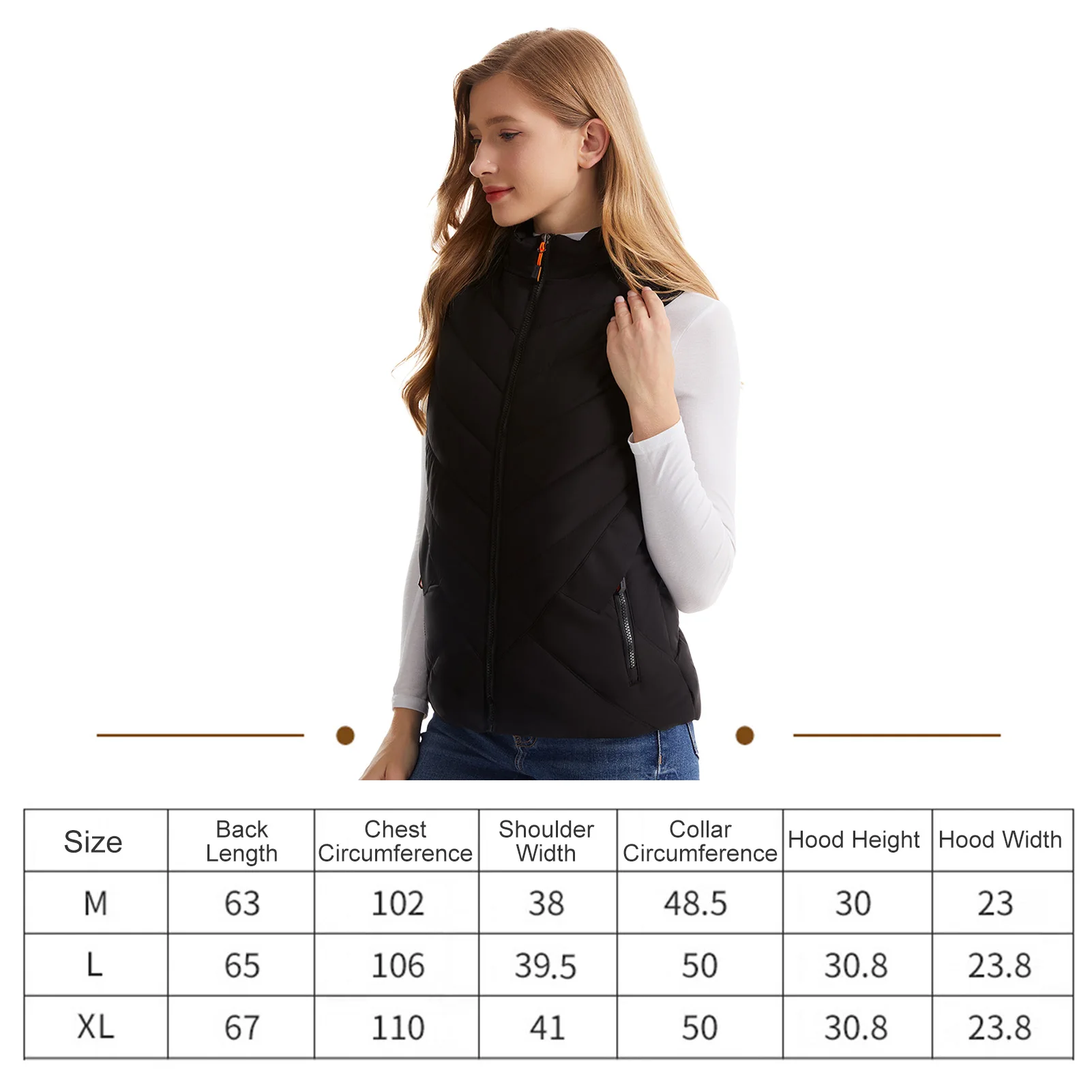 Beheizte Weste für Damen, beheizte Kleidung, intelligente Heizung, Kapuzenweste, USB-Aufladung, 11-Zonen-Heizung, 3 Gänge, Temperaturregelung