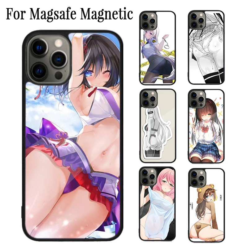 Anime Manga Waifu Senpai Magnetic Phone Case Coque For iPhone 16 15 14 Plus 13 12 Mini 11 Pro Max Magsafe Wireless Cover