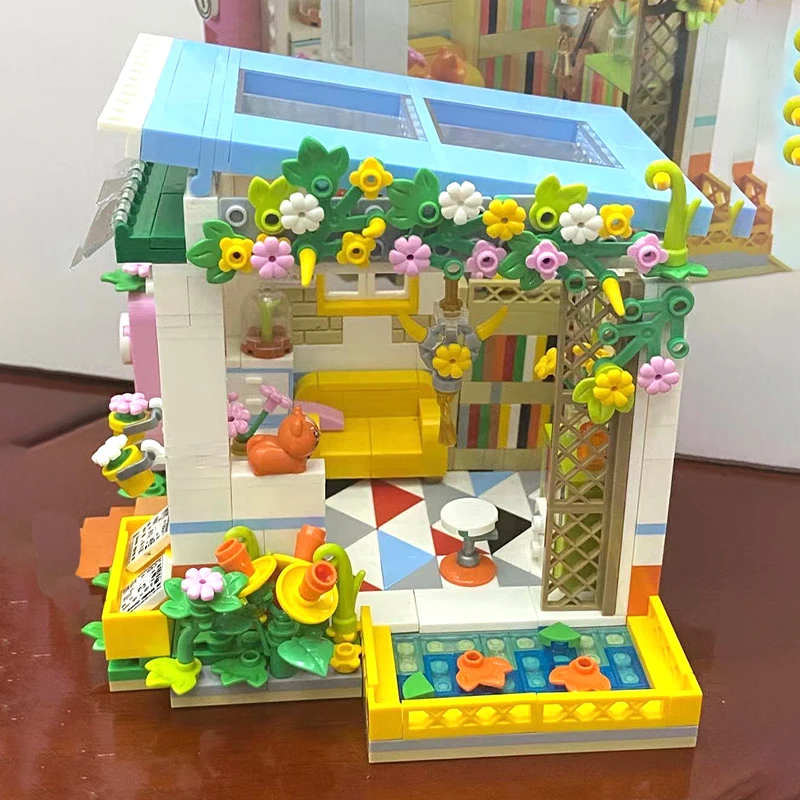 

Toy for Children Afternoon Tea Bookstore Garden City Architecture 3D Model DIY Blocks Bricks Building Fairy Tale Town