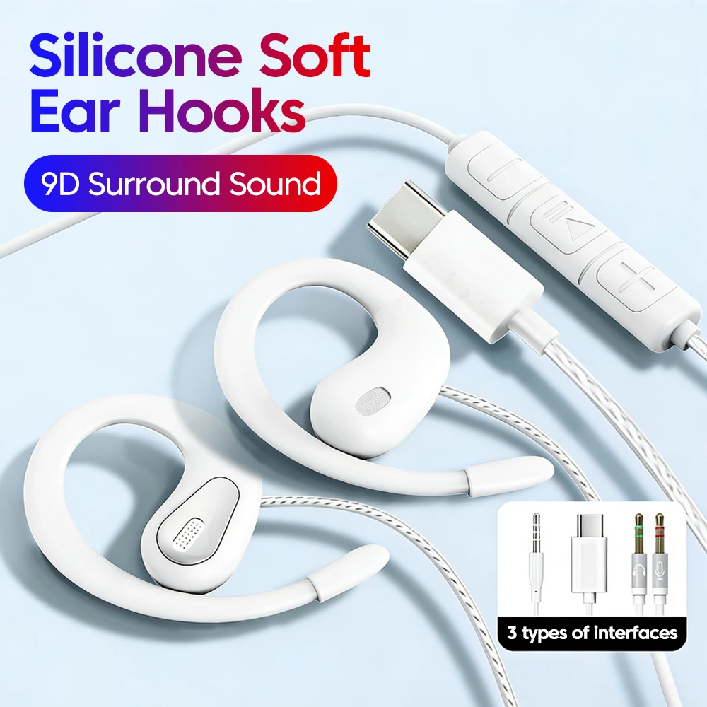 3.5mm/Type-C Wired Headphones Hook-on Ear HD Noise Cancelling Call Earphones With Dual Mic Headset For Cellphone Computer Earbud — product photo 1 of 1