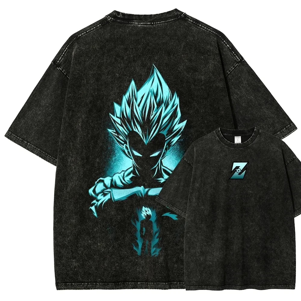 Camiseta de Algodón Lavado Vintage de Dragon Ball Z Gohan Super Saiyan Blue para Hombre y Mujer, Talla Grande, Estilo Urbano, Verano 2026