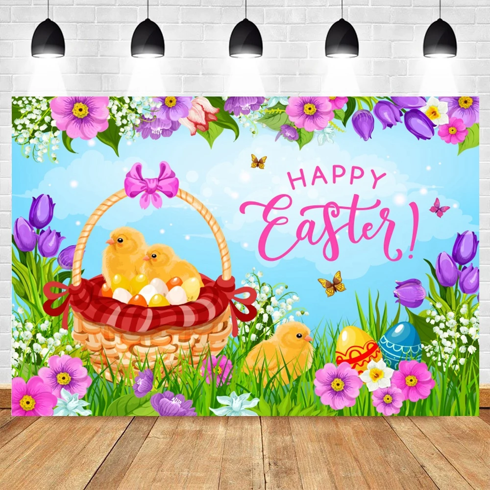 Spring Easter Photography Backdrop He Is Risen Jesus Cross Religious Flowers Rabbits Grass Baby Shower Background Photo Studio