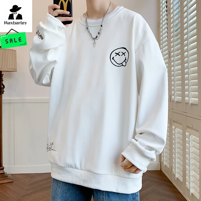 

Spring And Autumn Sweatshirts Men's Casual Smiley Print Design O-neck Pullover Fashion Clothing Couple's Oversized Street Top