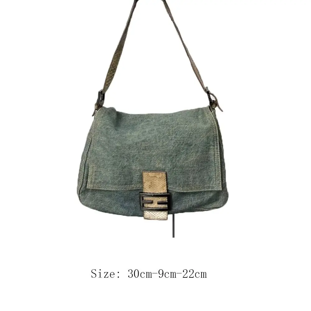 Blue Denim Shoulder Bag Fashion Large Capacity Denim Underarm Handbag Crossbody Messenger Travel Bag Female