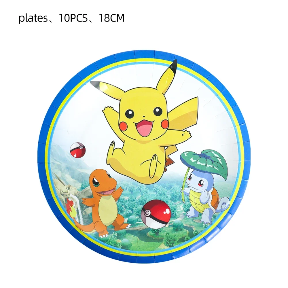 Pokemon Anak Laki-laki Dekorasi Pesta Ulang Tahun Peralatan Makan Sekali Pakai Set Taplak Meja Cangkir Kertas Piring Makan Pikachu Karakter Persediaan