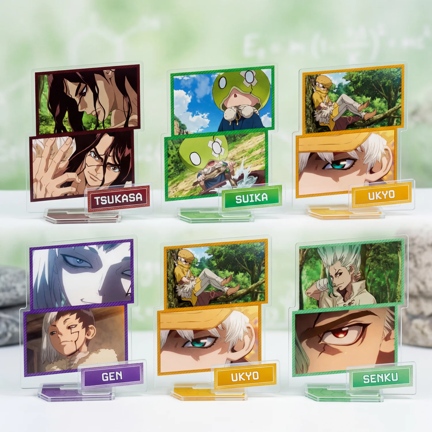 Anime Dr. STONE 15CM Double Insert Acrylic Stand Senku Gen Tsukasa Suika Ukyo Scene Desk Keychain Decor Collectible Gift