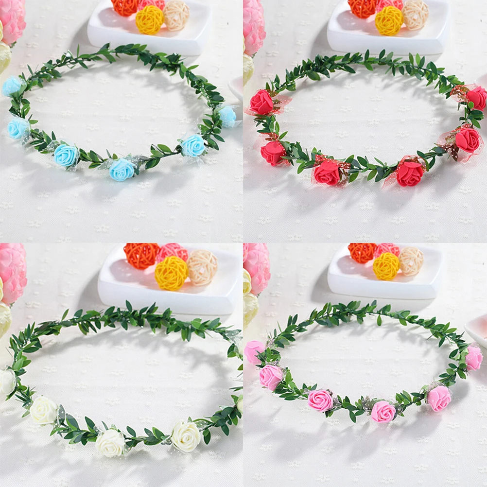 Rose Carnations Peony Flower Halo Bridal Floral Crown Hair Band Wreath Mint Head Wreath Party Wedding Headpiece Bridesmaid 1pcs