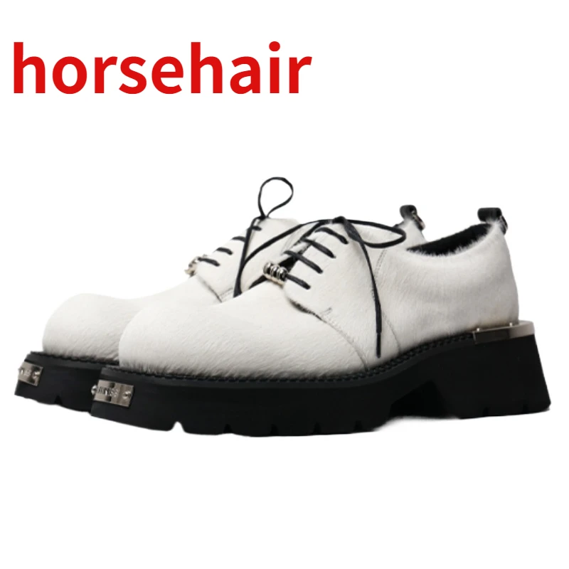 

Horsehair Derby Shoes for Men's Genuine Leather Metal Height Increasing Shoes Comfortable Breathable Casual Thick Platform Shoes