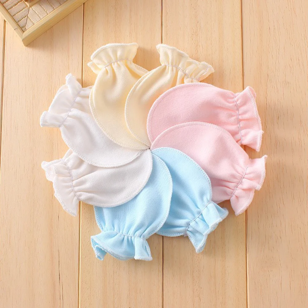 4 Pairs Newborn Baby Gloves Anti Scratching Mittens Natural Cotton Soft Stretchy One Size Fits Most Warm