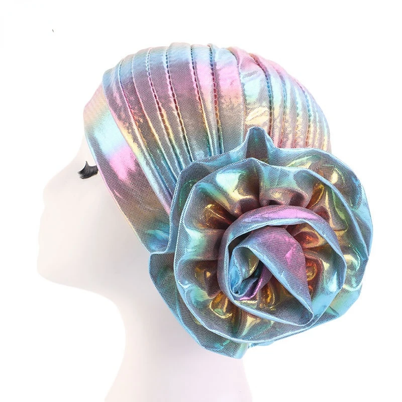 Nowe muzułmańskie duże kwiatowe chusta hidżab islamskie kobiety kapelusze laserowe kwiatowe Headwrap moda etniczna nakrycia głowy Turban panie