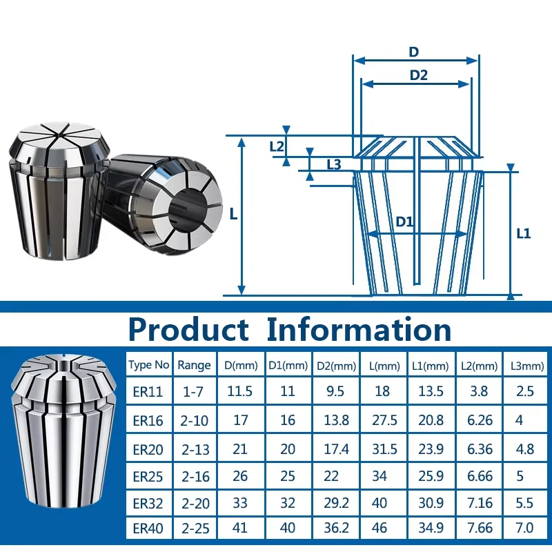 Precision ER AAA Collet Set AA  ER11 ER16 ER20 ER25 ER32 ER40 AA 0.008 A 0.015mm Tools Holder Clamping ER Spring Collect Chuck