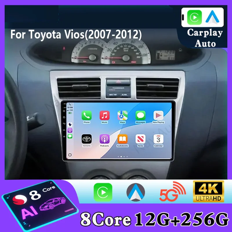 Android 16 Auto Stereo  Car Radio  for Toyota VIOS Yaris 2007-2012 Multimedia Carplay Autoraido GPS Navigation