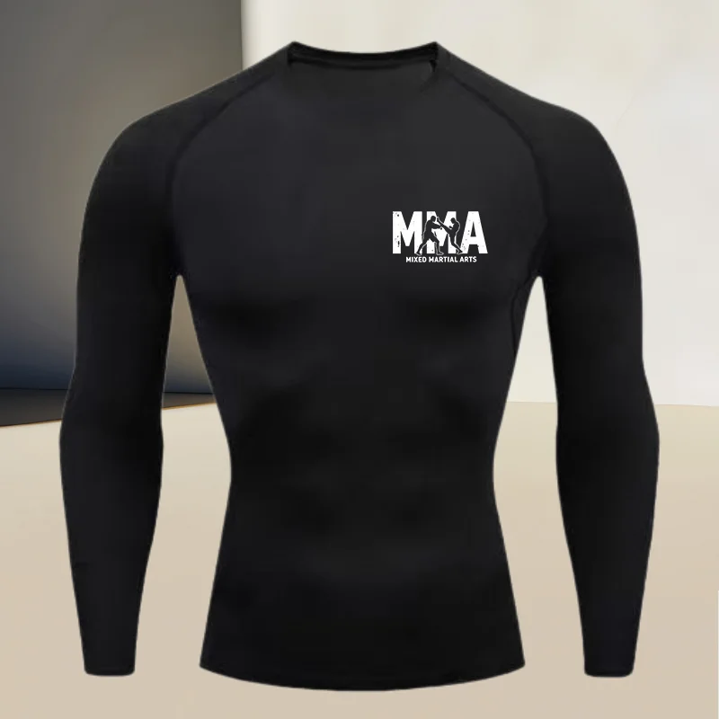 Herren-Kompressionsshirt für das Fitnessstudio, schnelltrocknend, Rundhalsausschnitt, lange Ärmel, hochelastischer, atmungsaktiver Stoff.