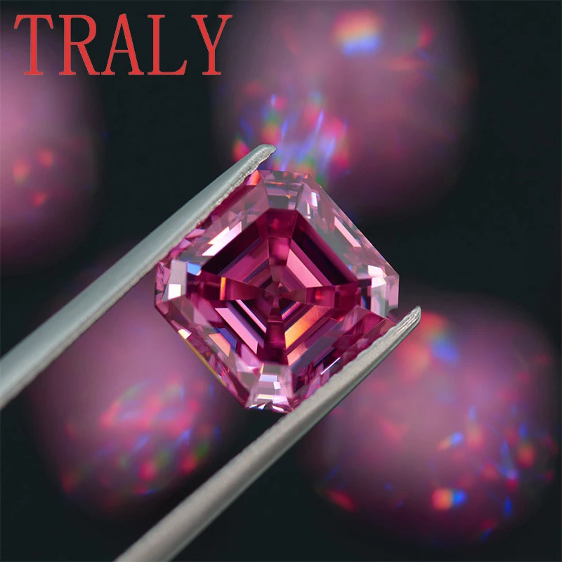 Colored/Pink Asscher Cut Moisanite Diamond Stone with Certificated VVS1 D Color Blue Yellow Colorful Loose Gemstone for Jewelry