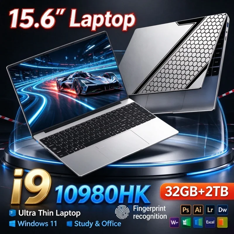 Intel I9 10980HK Processor Notebook PC 15.6'' 32GB RAM 1TB 2TB SSD Windows11 Fingerprint Unlock Lightweight Office Gaming Laptop