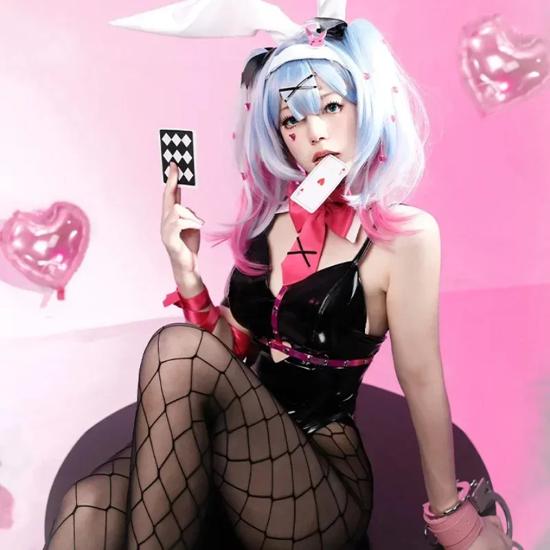 Miku Rabbit Hole Cosplay Costume Black Leather Bunny Girl Jumpsuit Headwear Tights Props Full Set Party Anime Carnival Dress Up6