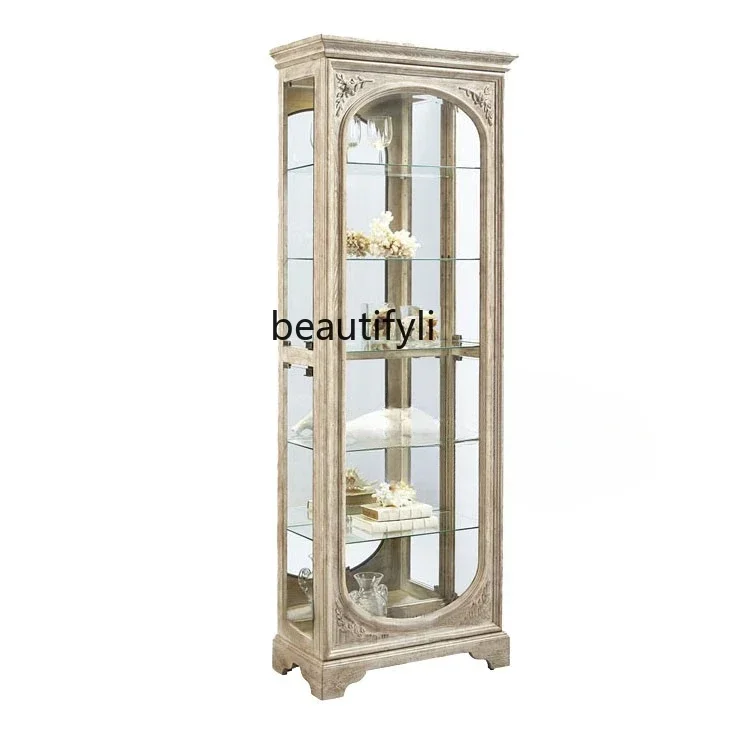 European-Style Wood Carved Wine  Storage  Study Bookcase Bed & Breakfast Glass Living Room Display Storage Cabinet image 5