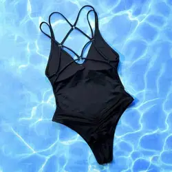 Sexy Swimsuit Stylish Backless Halter One-piece Swimsuit for Women V-neck Monokini Swimwear with Criss-cross Detail Quick Drying