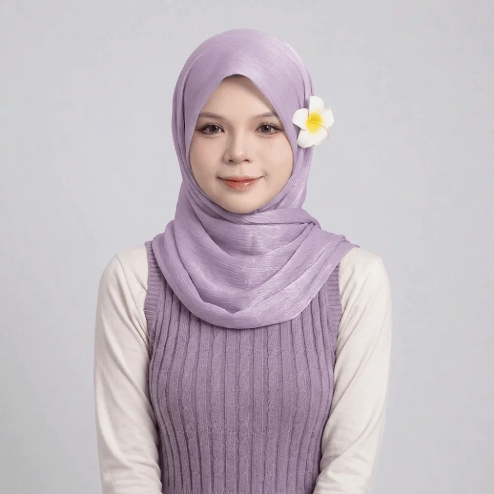 Holiday Wear Crinkled Texture Women Hijab Scarf Pull On Soft Fabric Instant Headscarf Lightweight Colorful Muslim Veil Travel