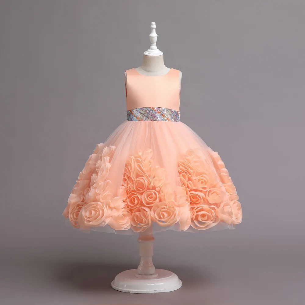 

2023 NEW Rosette Princess Dress Birthday Party Pure Pompon Skirt, Baby Baptist Dress Summer Forma Wedding Dress