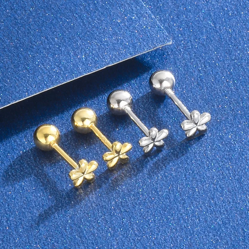 100% 925 Sterling Silver Flower Studs Earrings for Women Girl Simple Mini Geometric Screw Jewelry Birthday Gift Dropshipping