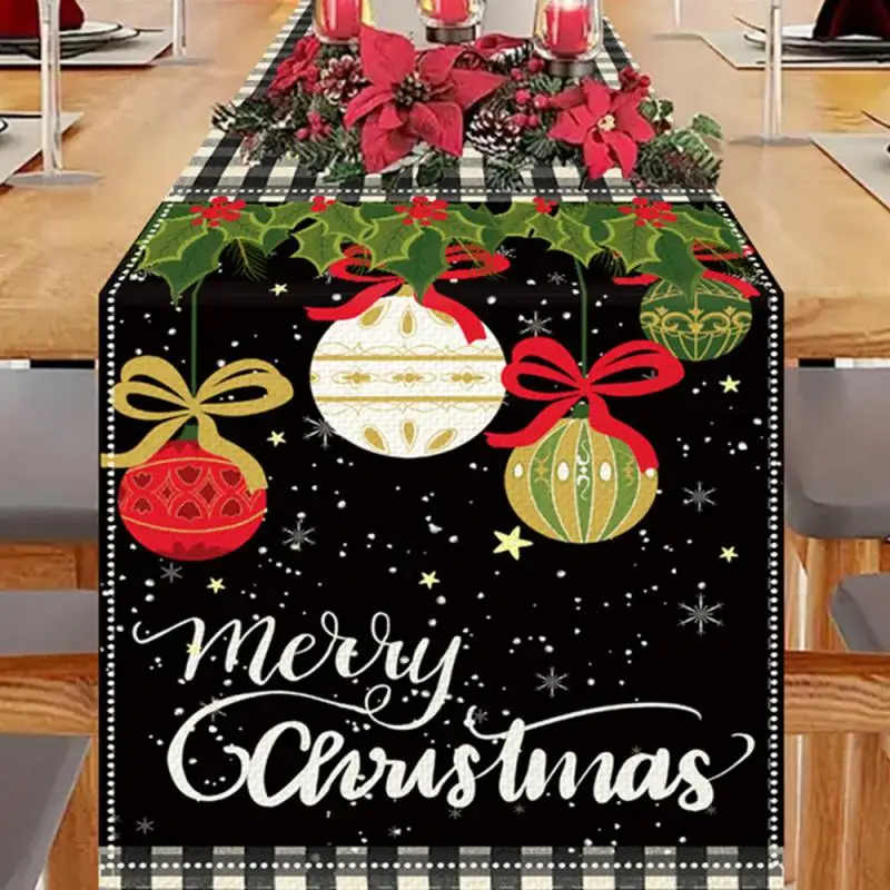 Winter Table Mats Dark Wood Table Decor Placemats Festive Christmas Linen Table Mat Santa Claus Snowman Pattern Heat Resistant