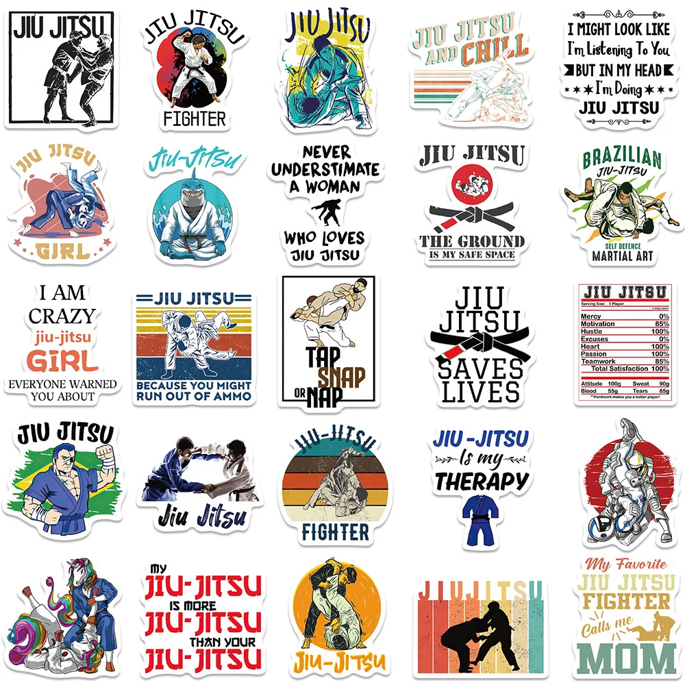 50pcs Jiu Jitsu Martial Arts Stickers Vinyl Waterproof Cartoon Graffiti Decals For Laptop Luggage Skateboard Scrapbook Stickers