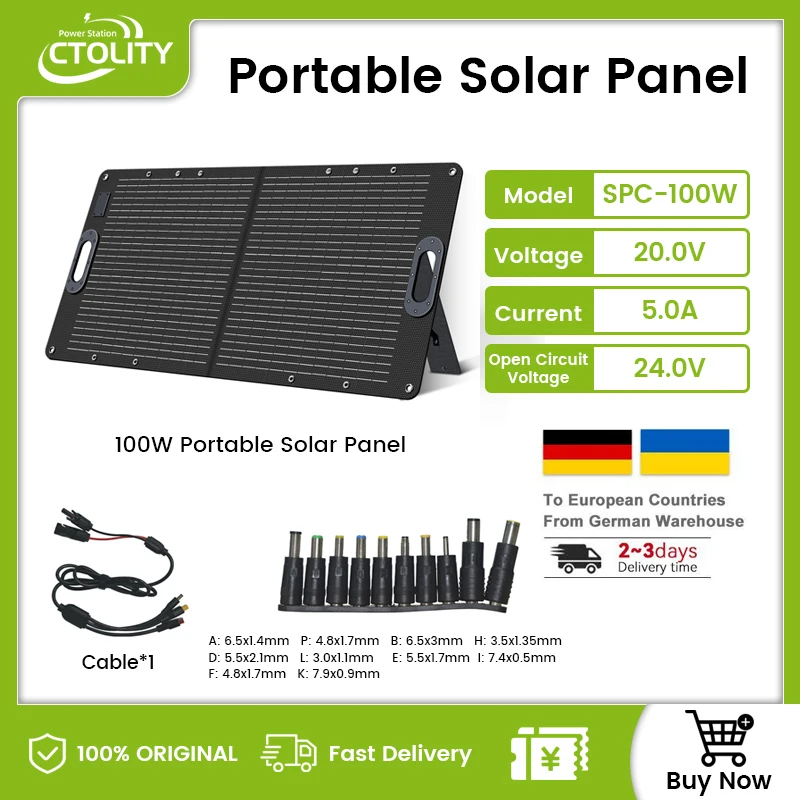 CTOLITY, pannello solare ETFE da 100 W, caricabatterie solare portatile e pieghevole per stazioni di energia solare, con un elevato tasso di conversione del 23%, 20,5 V, 4,88 A, ideale per campeggio,