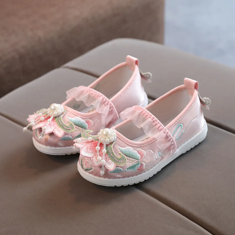 Meisjes Flats Borduurwerk Doek Kids Schoenen Voor Meisje Baby Meisje Chinese Stijl Hanfu Festival Feest Prinses Schoenen