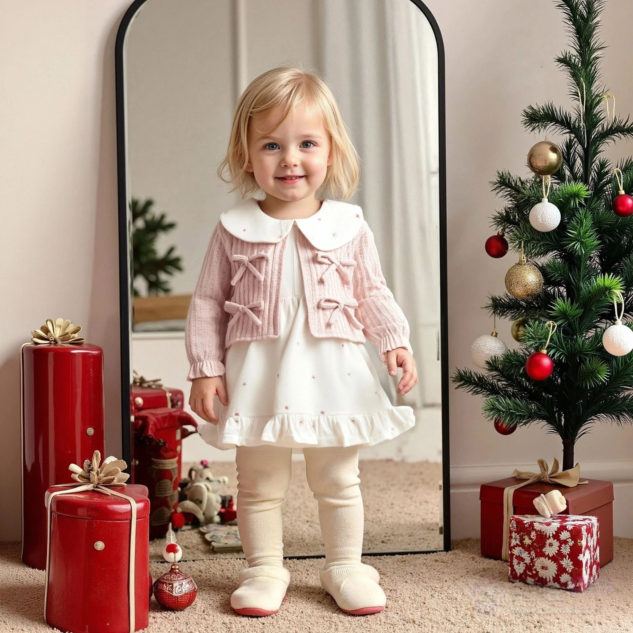 

Baby Girls Clothes Spring And Autumn Bow Doll Collar Fake Two Pieces Long-Sleeved Dress Cute Simple Children Casual Dress