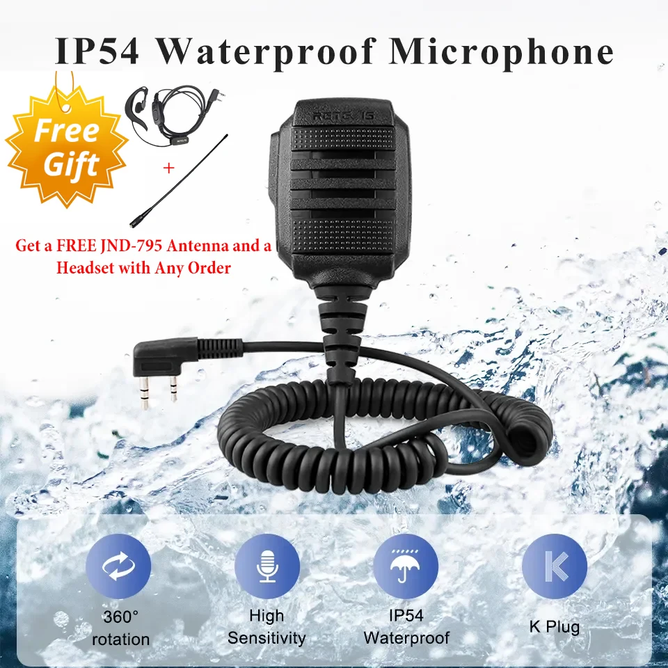 

RETEVIS HK006 IP54 Водонепроницаемый микрофон Walkie Talkie Микрофон Динамик для RA89 RT86 C2 Kenwood Baofeng UV-5R Quansheng UV K5 UV K6