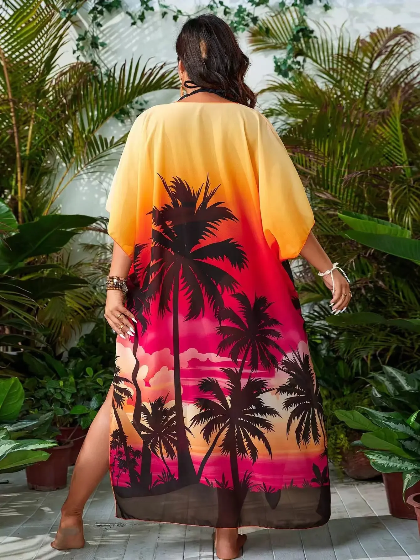 Vertuschung für Damen, Hemd, Strandkleid, Tunika, Hemdkleid, 2024, Sommerkleid, Kokospalme, Aufdruck, Vertuschungen, Strandmode, Badeanzug