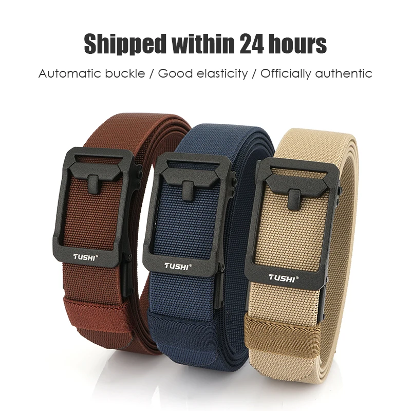 VATLTY New Men's Elastic Belt Matte Metal Automatic Buckle Casual Belt Tight Nylon Adjustable Stretch Belt Male Waistband