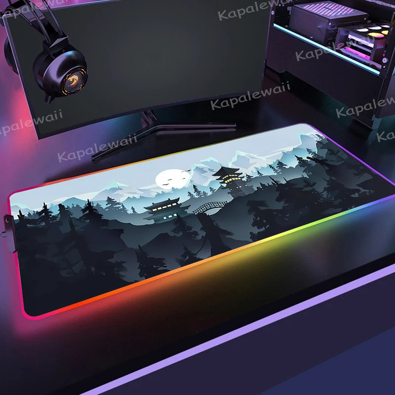 

Large LED Desk Mats XXL RGB Computer Mousepad Forest Torii 90x40cm Mousepads Backlight Table Pad Gamer Luminous Keyboard Mat